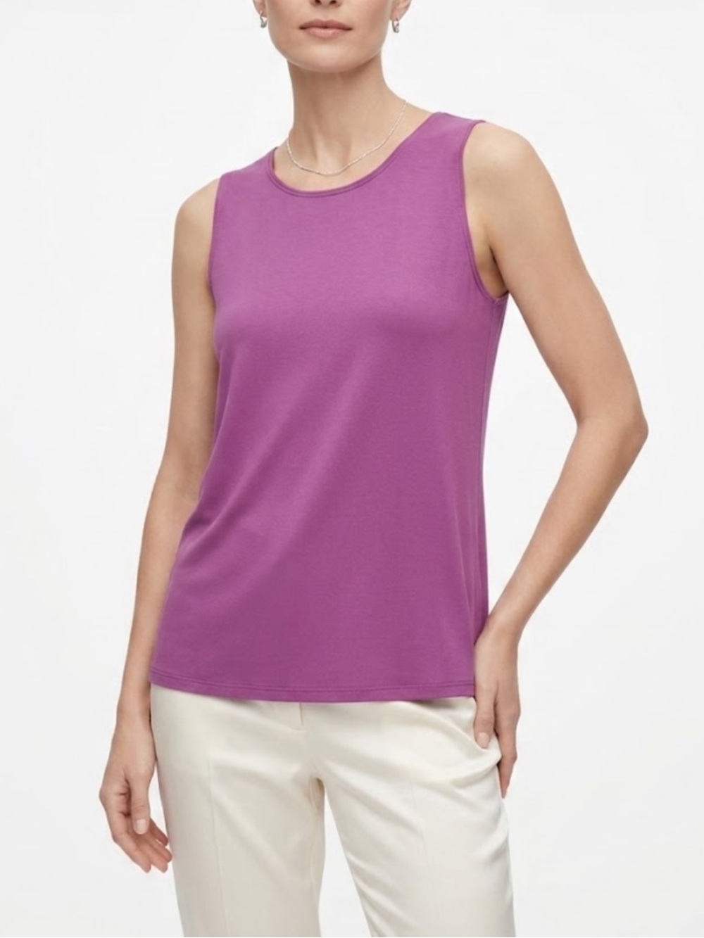 Eileen Fisher Silk / Otton Raspberry Colored Tank. Sz XS. Luxury Preppy Shell